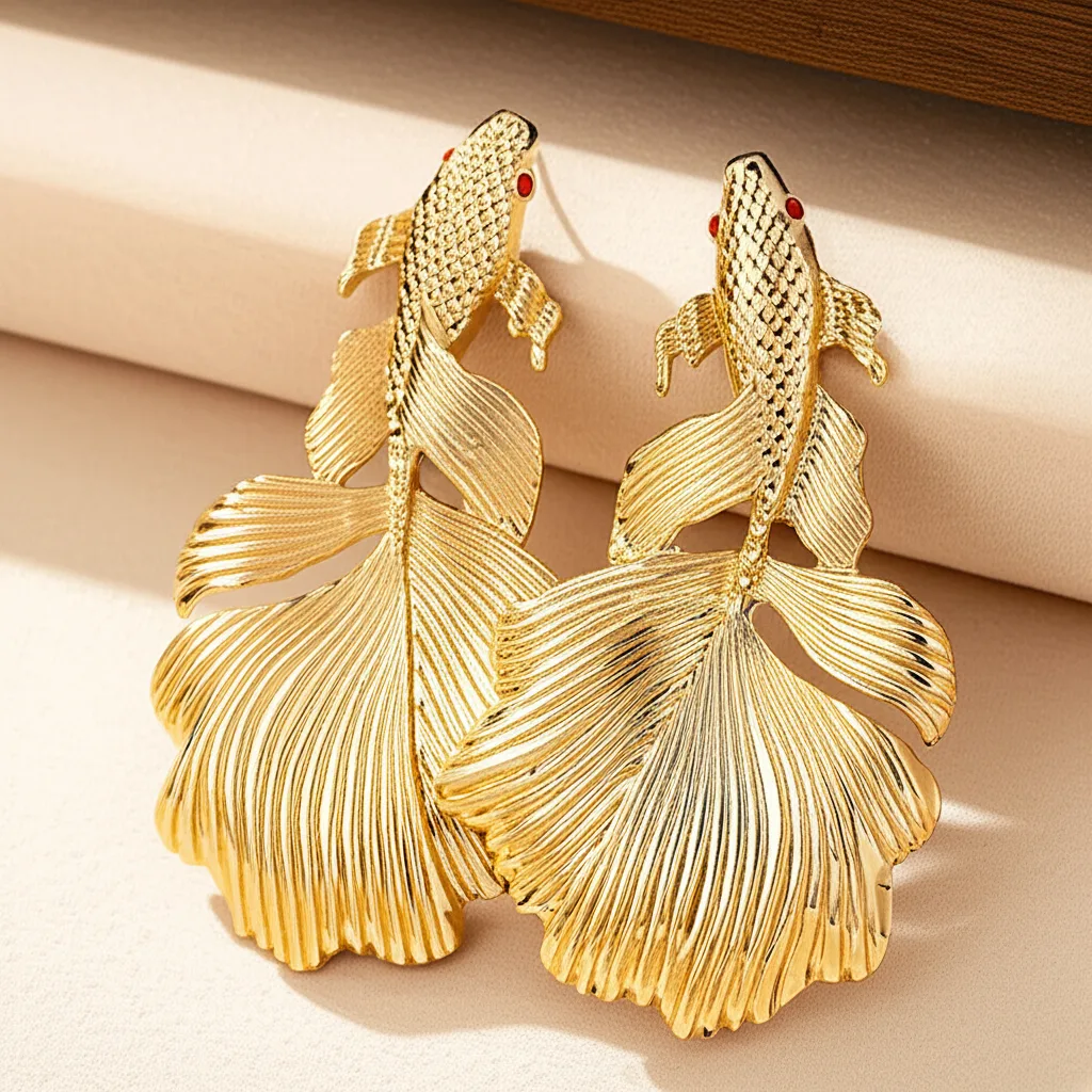 Gold Fish Shaped Earrings