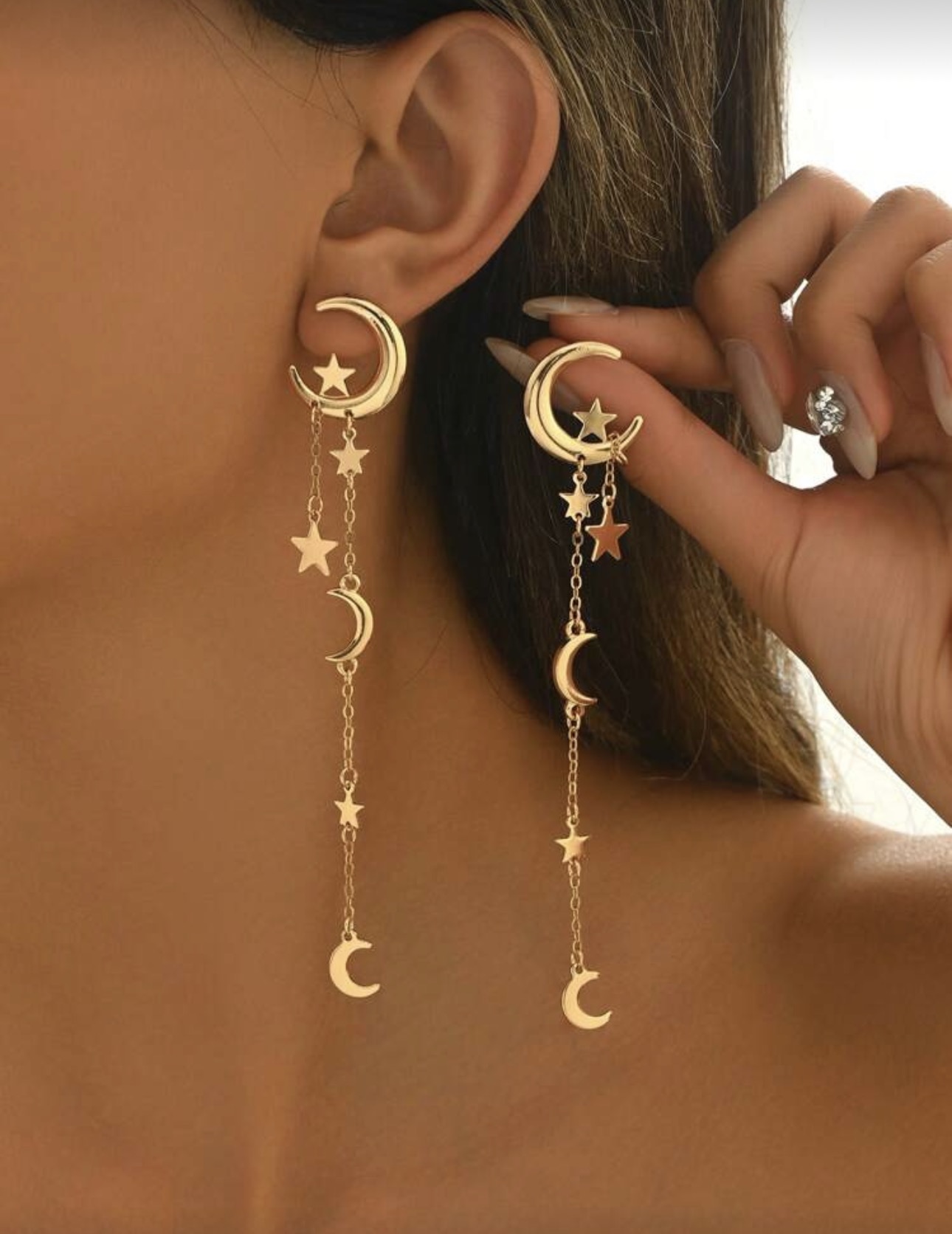Moon and Star Dangle Earrings