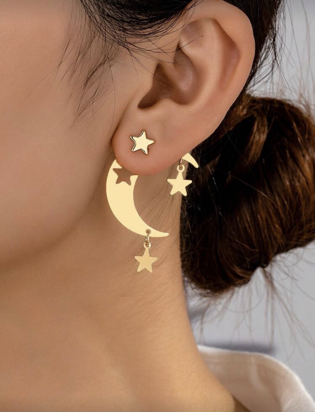 Moon and Star Gold Earrings