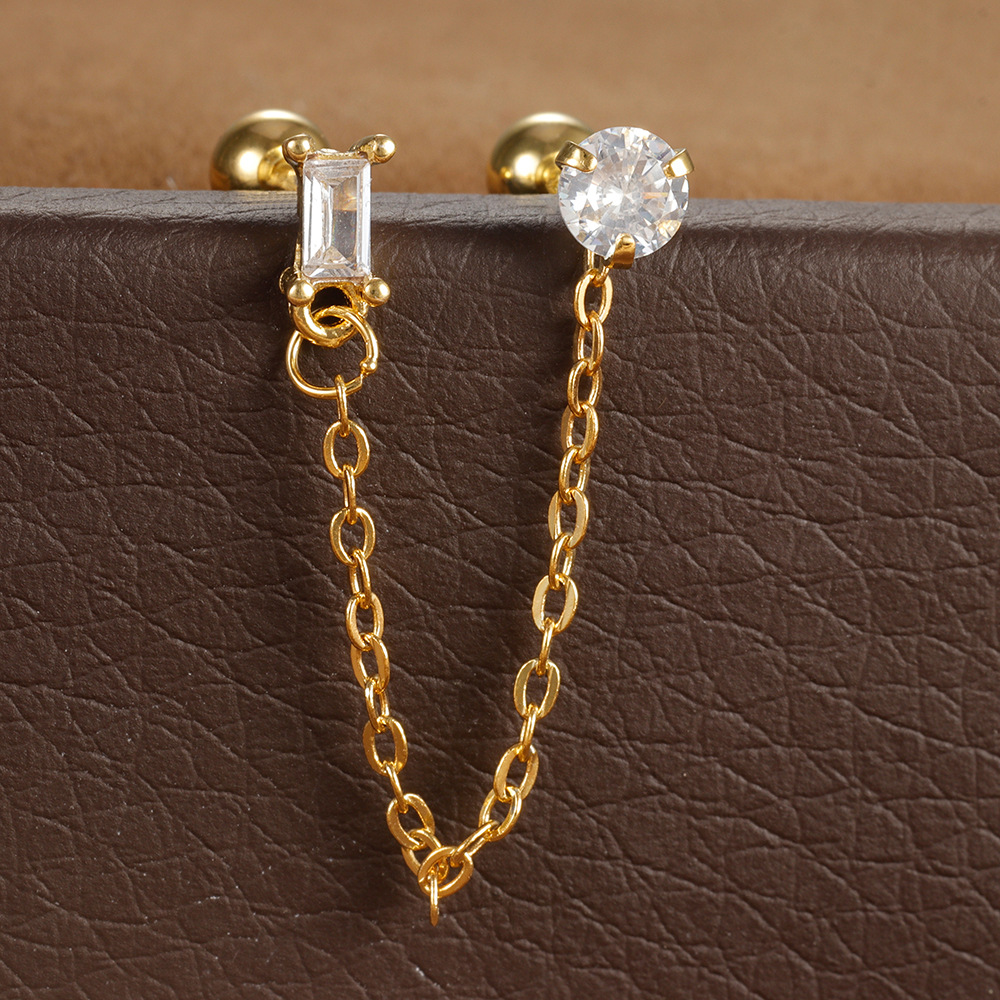 Gold Chain Earring with Crystal Studs