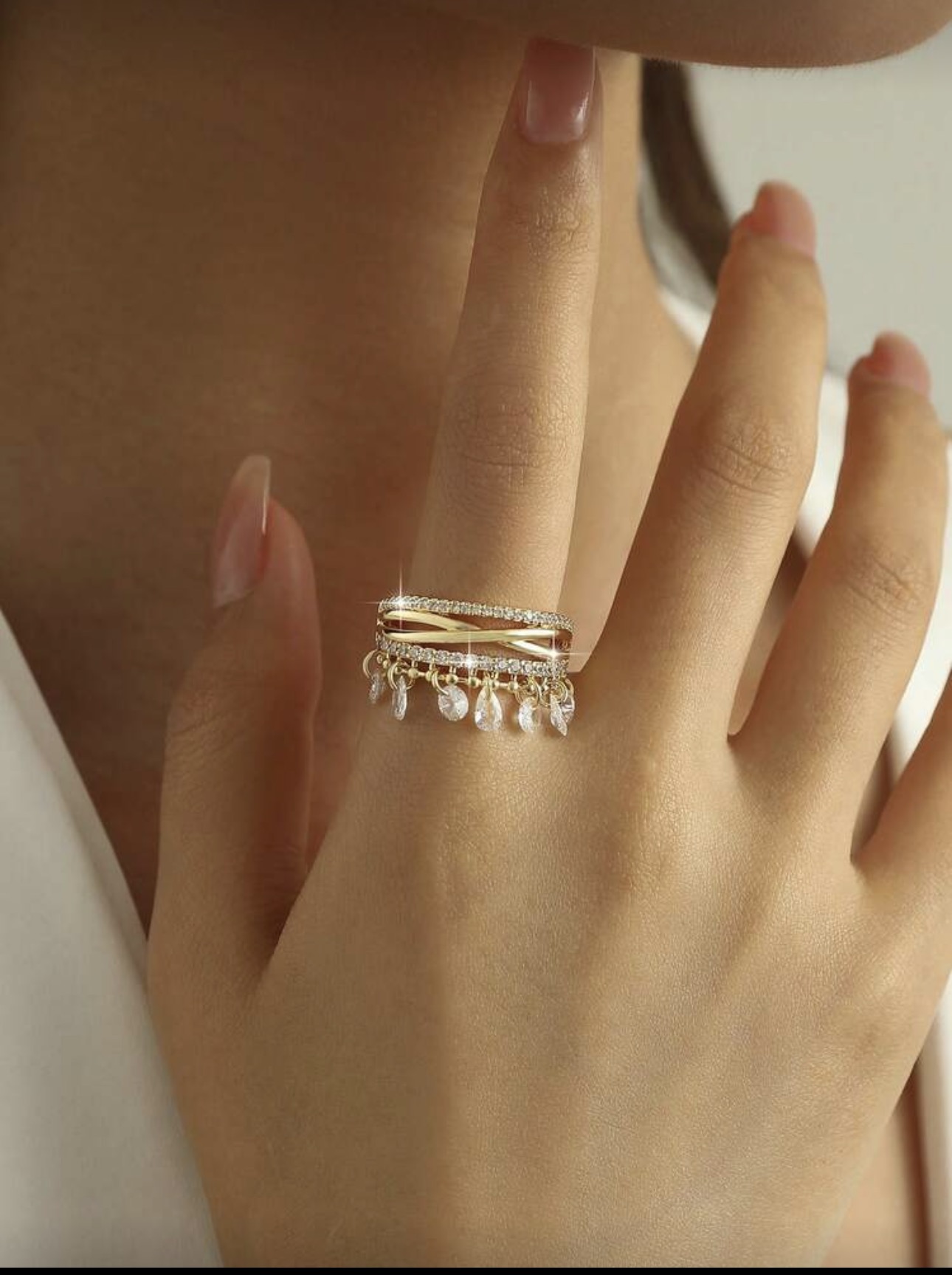 Elegant Crystal Charm Ring Set