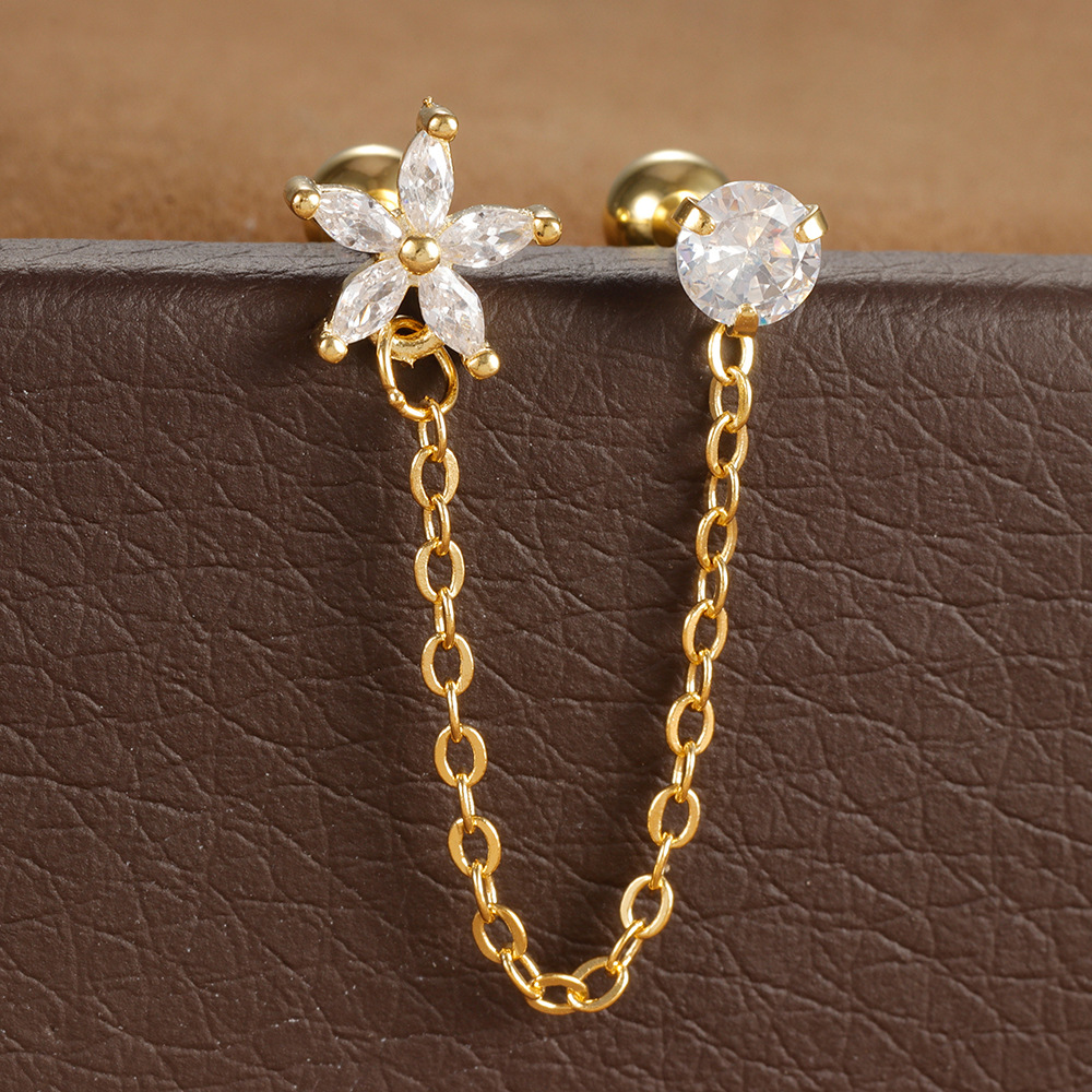 Gold Flower Chain Earring