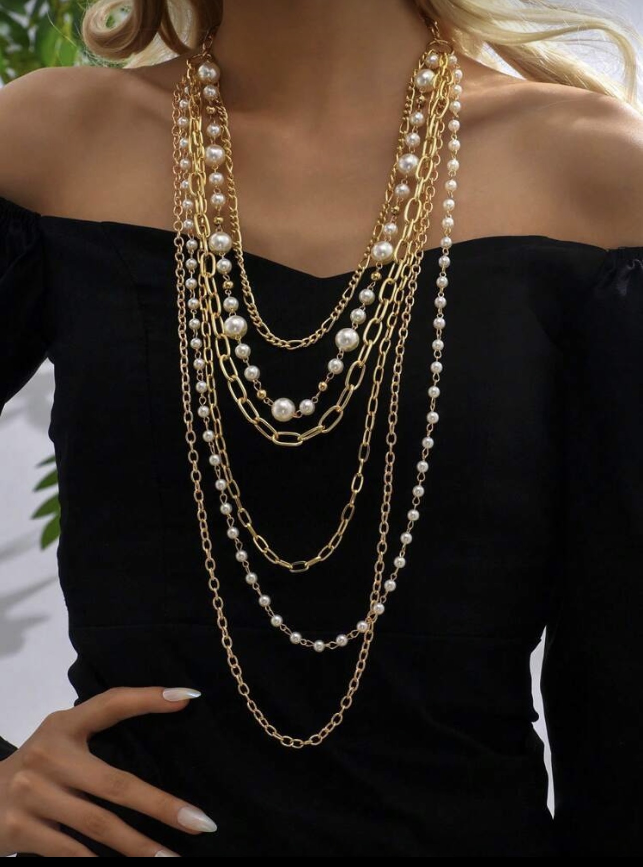 Layered Pearl and Gold Chain Necklace