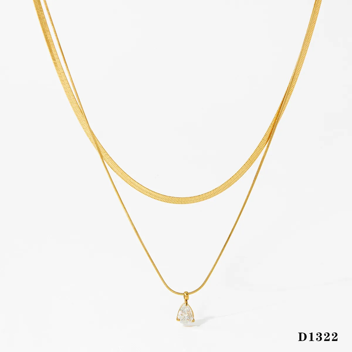 Gold Layered Necklace with Crystal Pendant