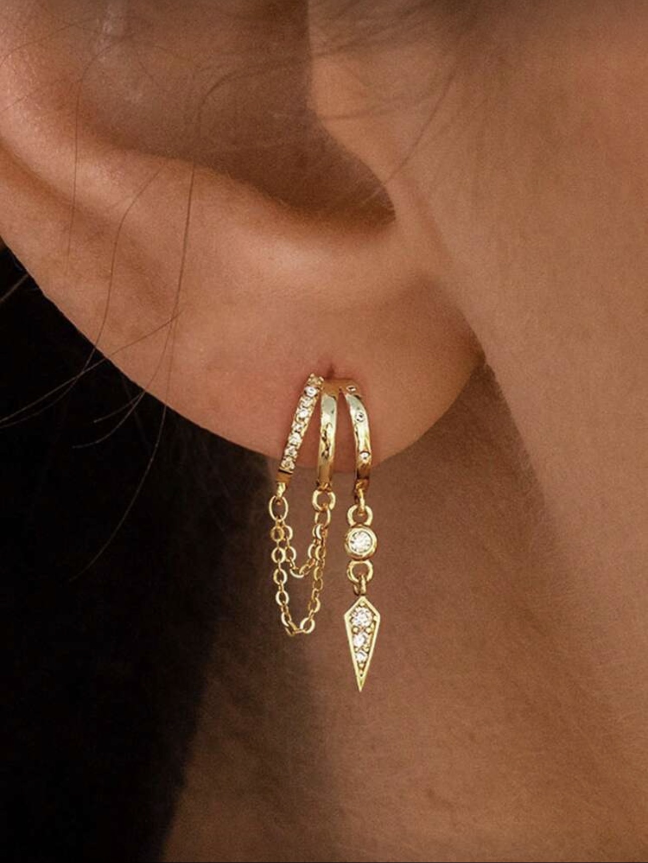 Gold Hoop Earrings with Chain