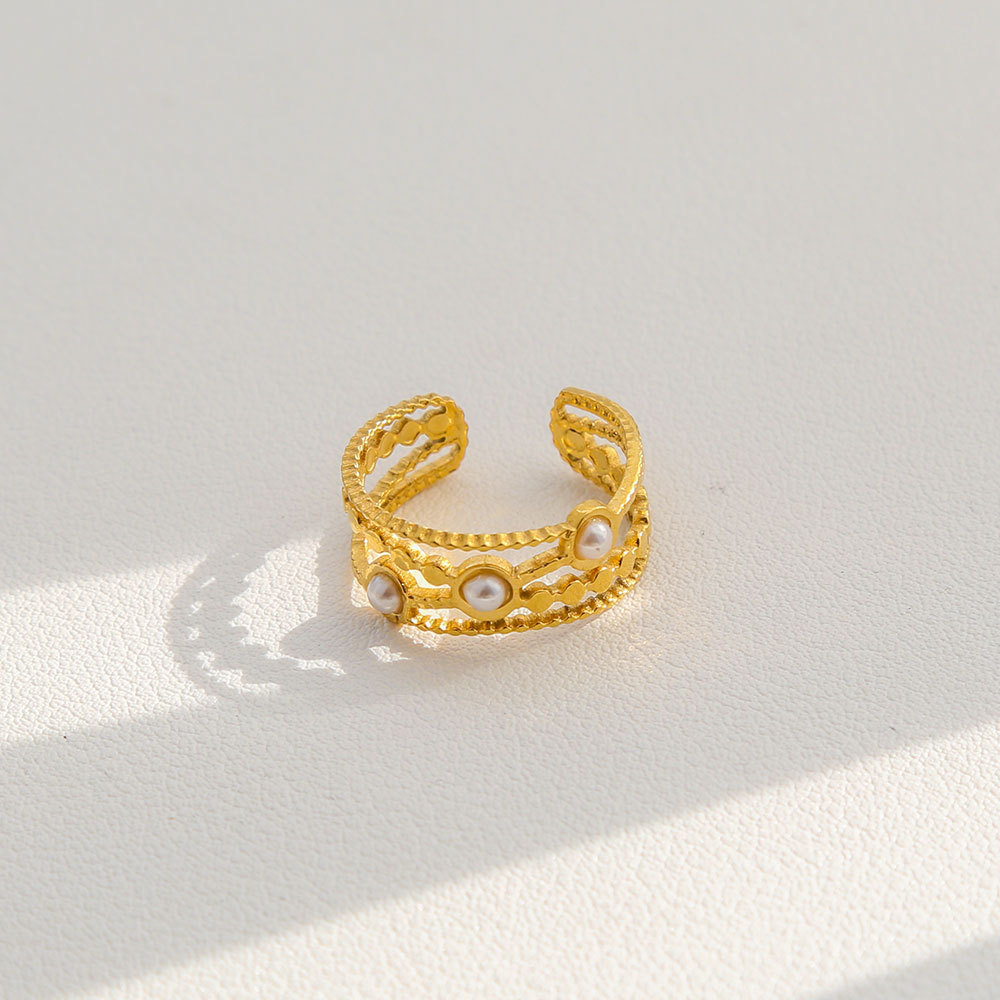 Gold Adjustable Ring with Pearls