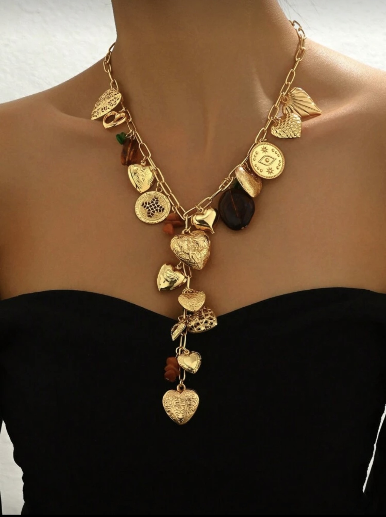 Gold Charm Statement Necklace