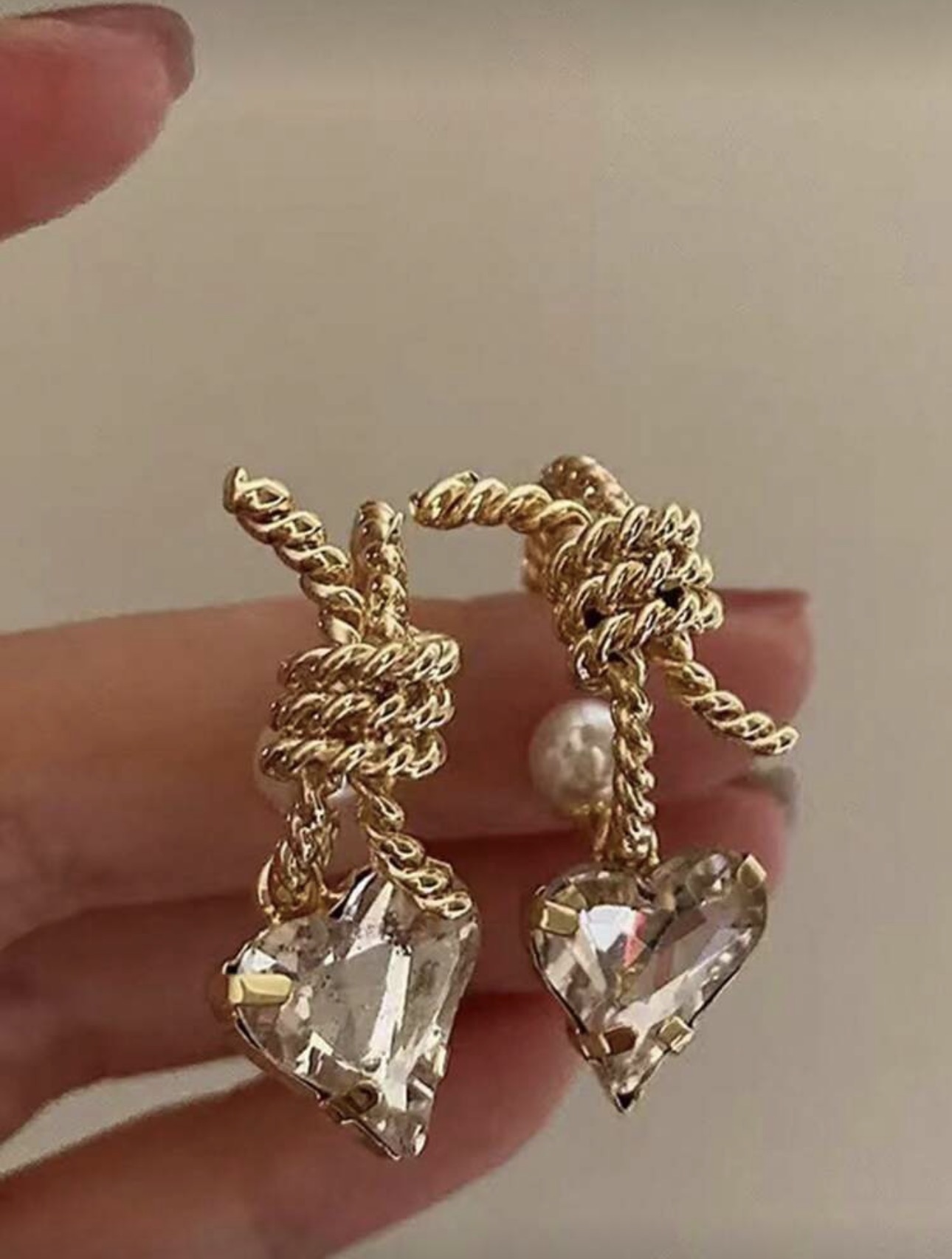 Gold Heart Crystal Earrings