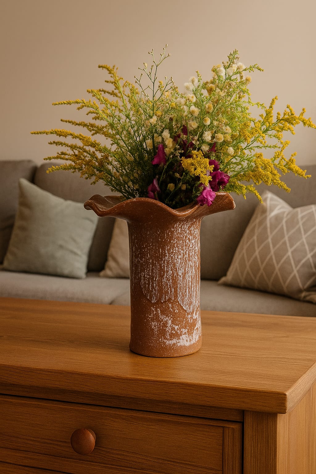 Vase en céramique avec fleurs sauvages