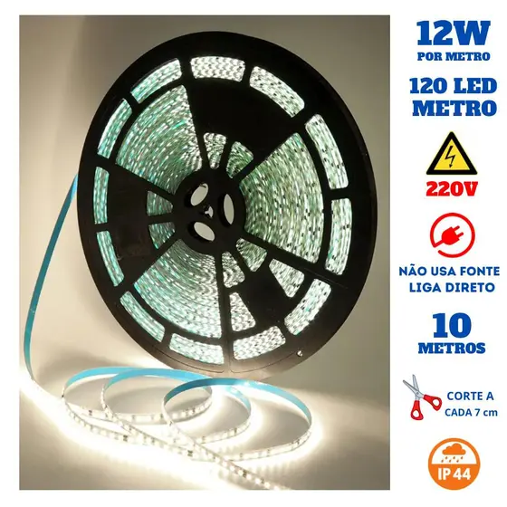 FITA LED IP44 3528 120 LEDS/MT 4000K 10W/MT 220V 10MTS - CÓDIGO: BFL-220V-120L-TDBN