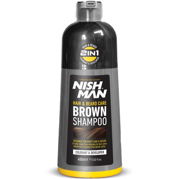 NISHMAN Plaukus ir barzdą tonuojantis šampūnas ( Rudas) 400 ML