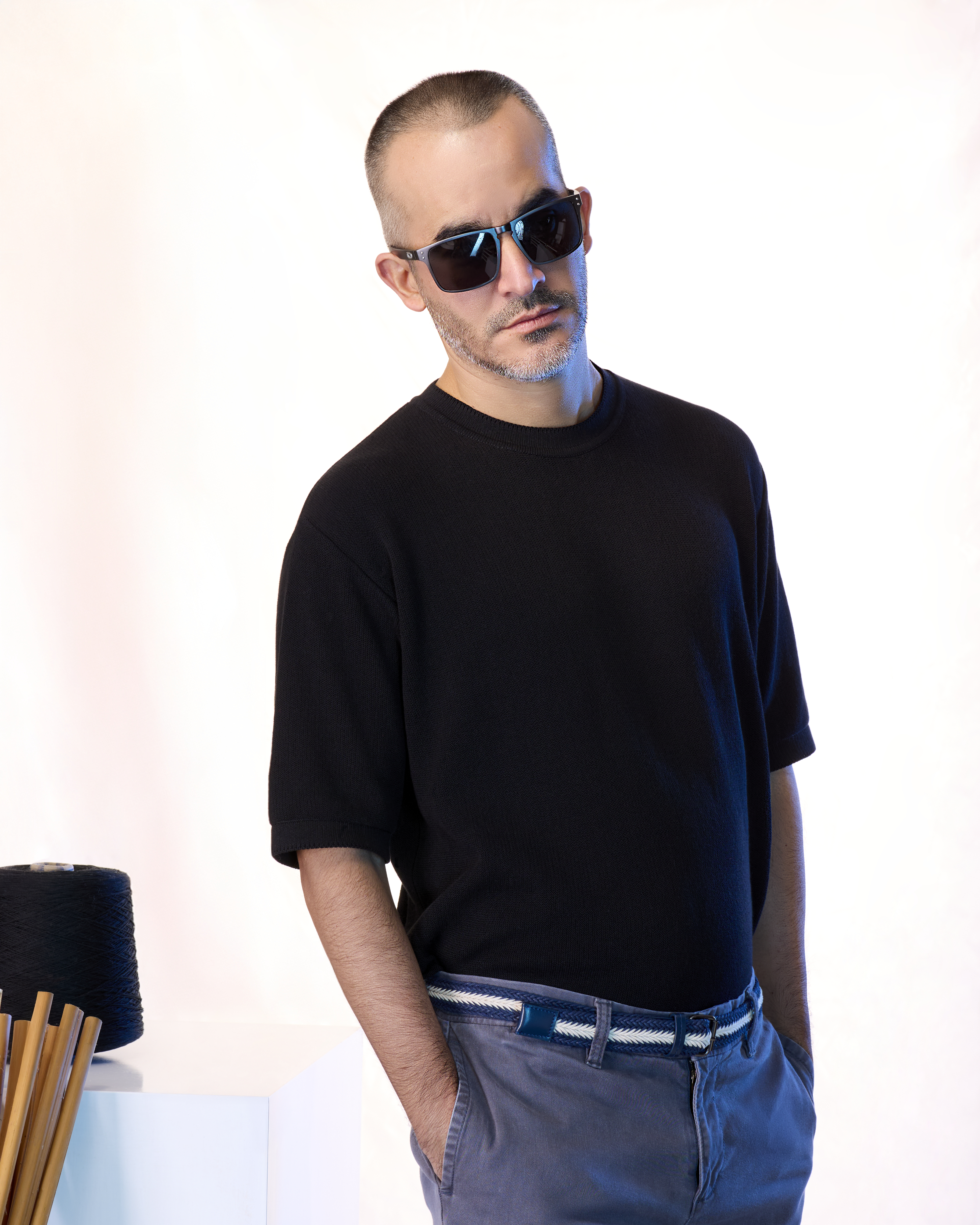 Black Knit Links-Links Crew Neck Short Sleeve