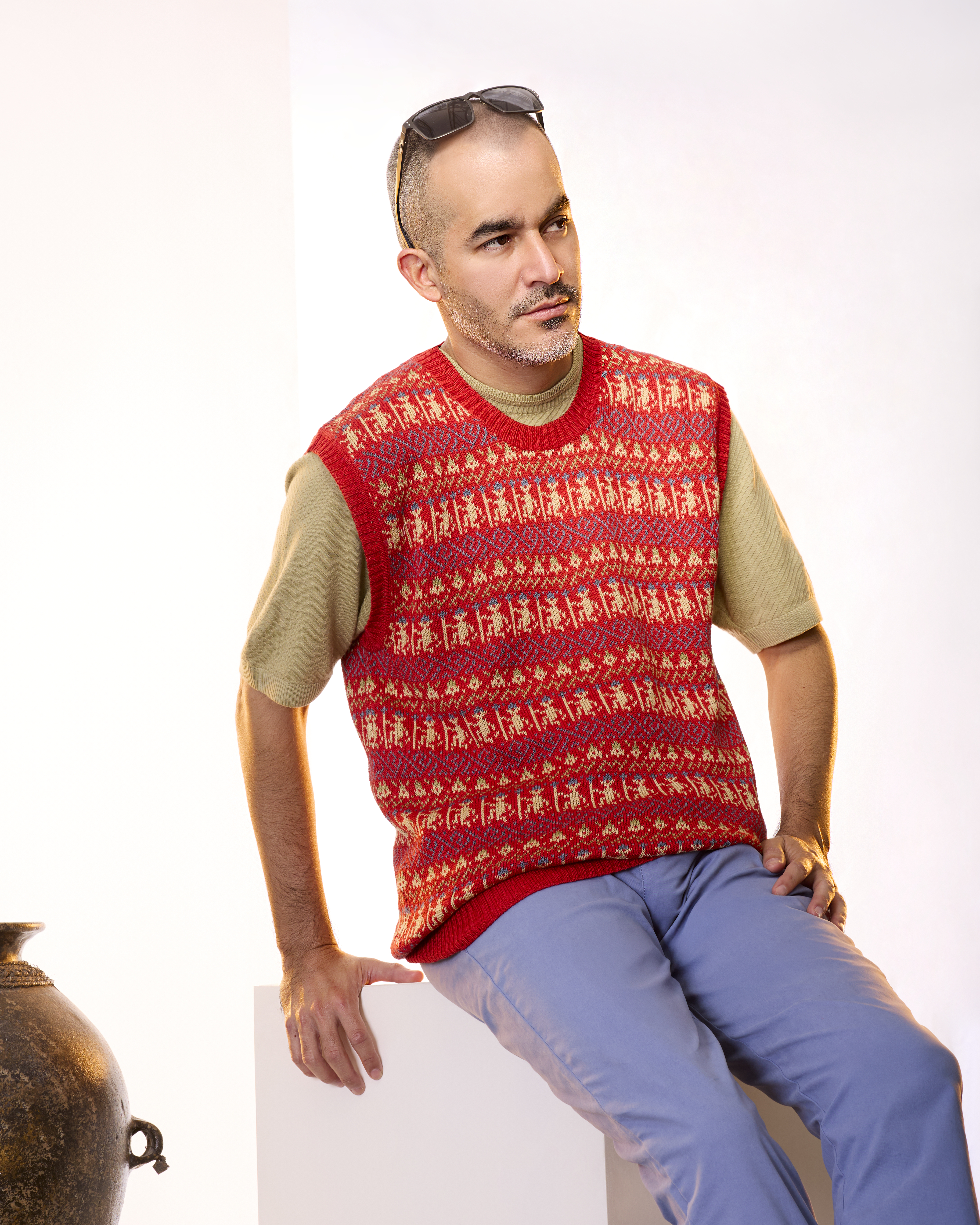 Red Patterned "V" Vest