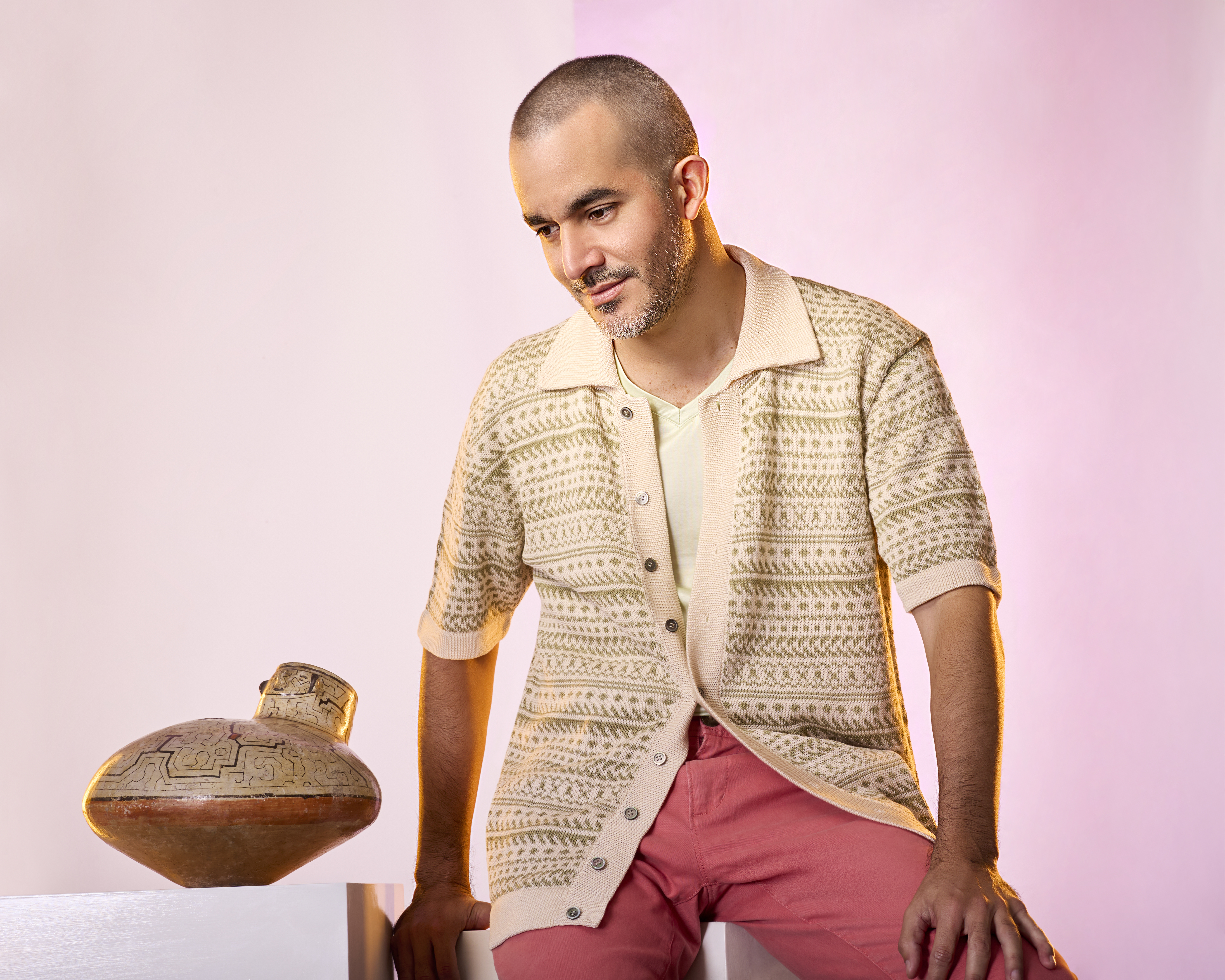 Patterned Short-Sleeved Shirt Cardigan