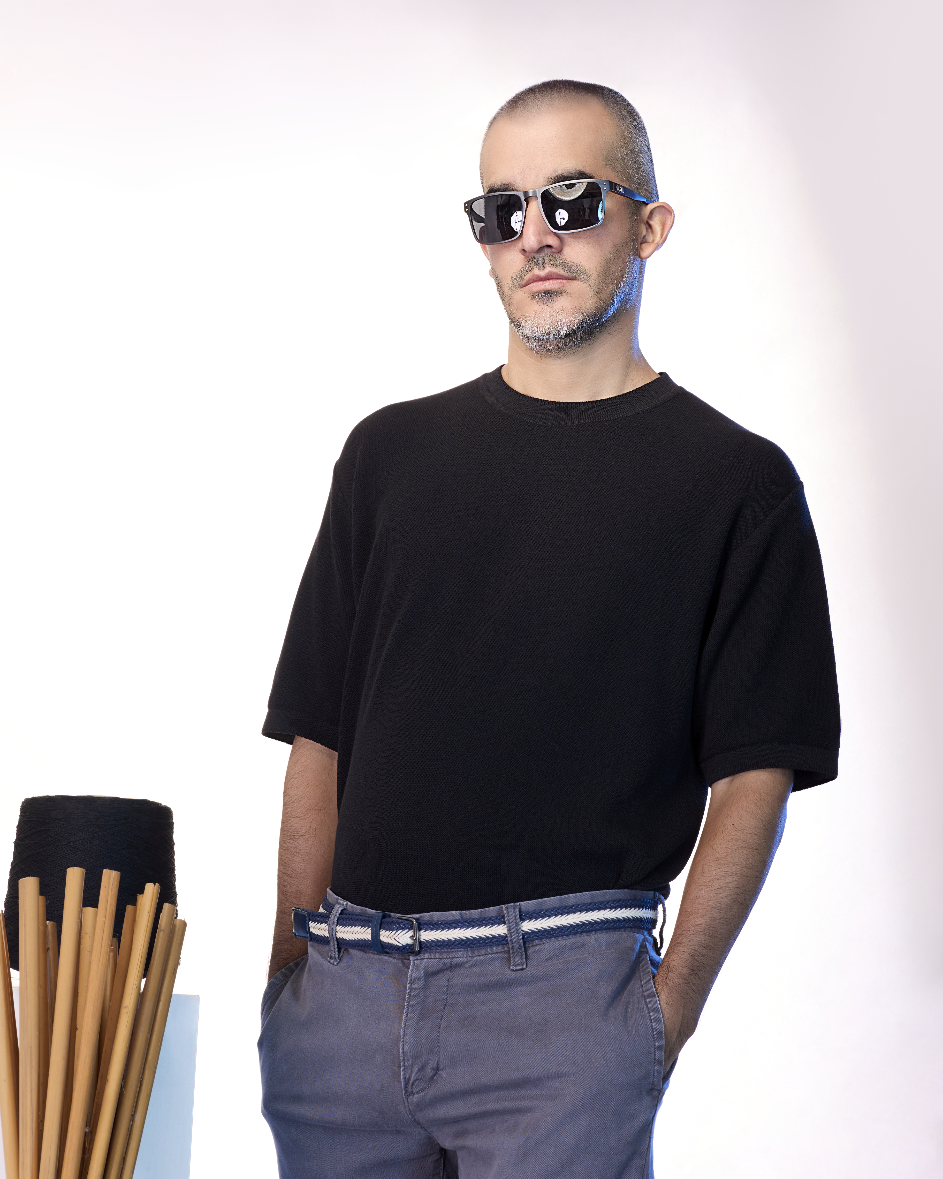 Black Knit Links-Links Crew Neck Short Sleeve