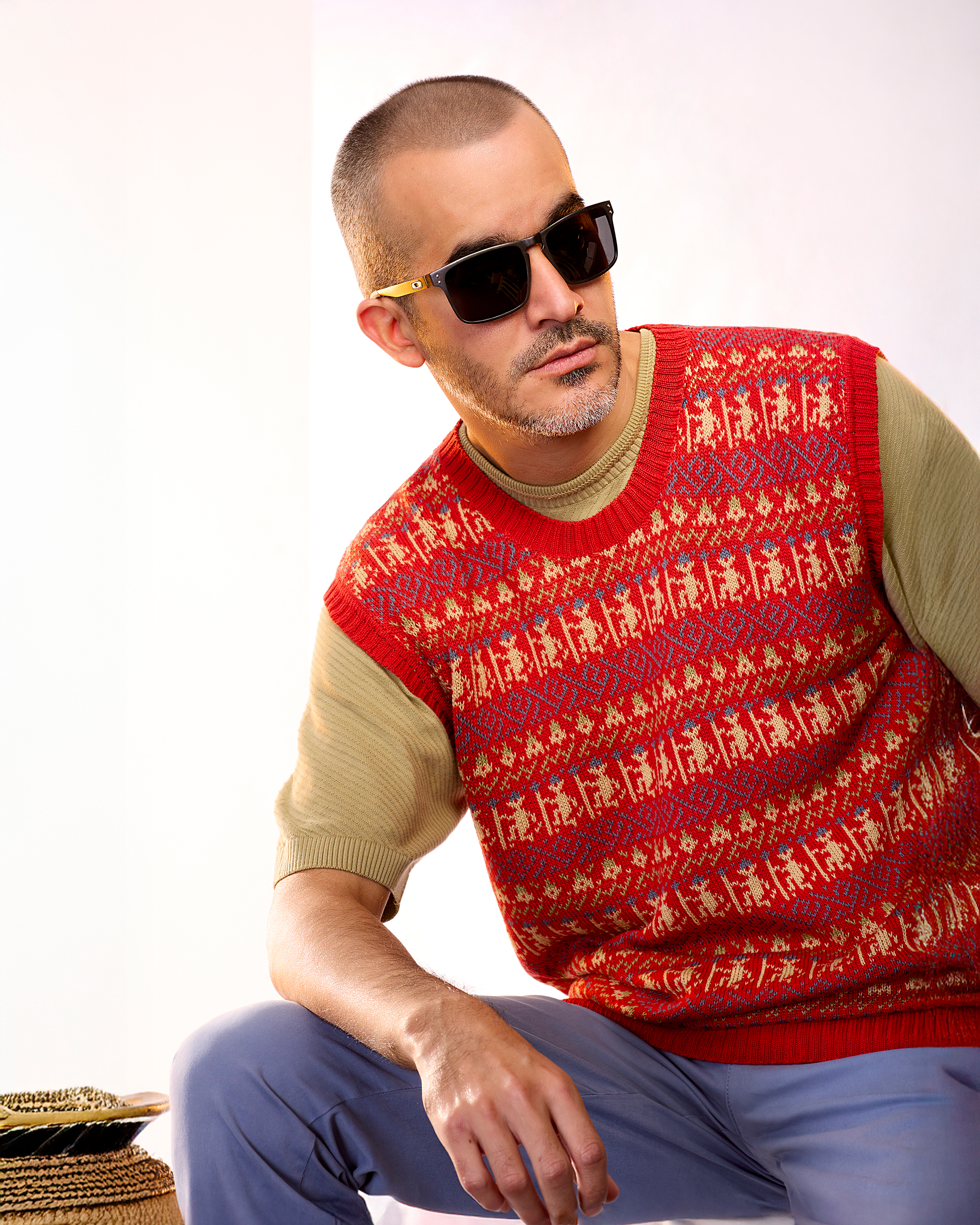 Red Patterned "V" Vest