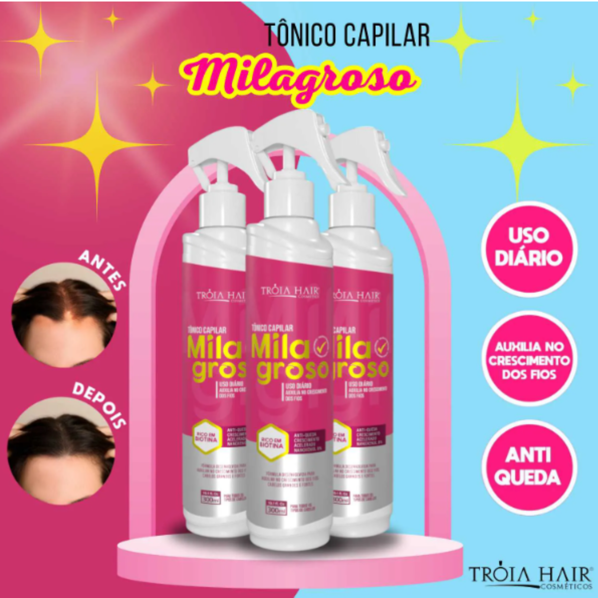 Tônico Milagroso Para Crescimento Capilar E Anti-Queda 300ml Tróia Hair