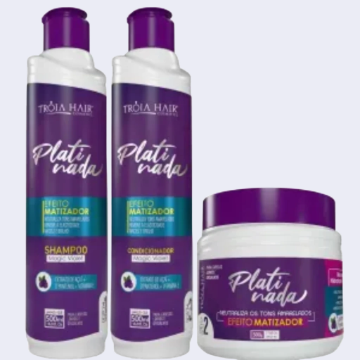 Kit Platinada - Completo para Cabelos Loiros, Iluminados, Grisalhos e Platinados Troia Hair 1500ml