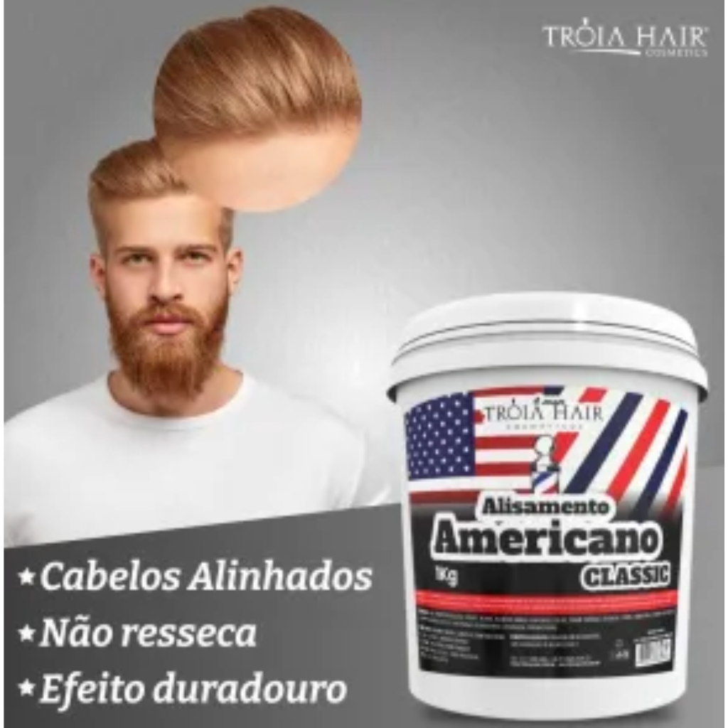 Alisamento Americano Classic 1kg - Troia Hair 4Man: Alisamento Profissional Rápido