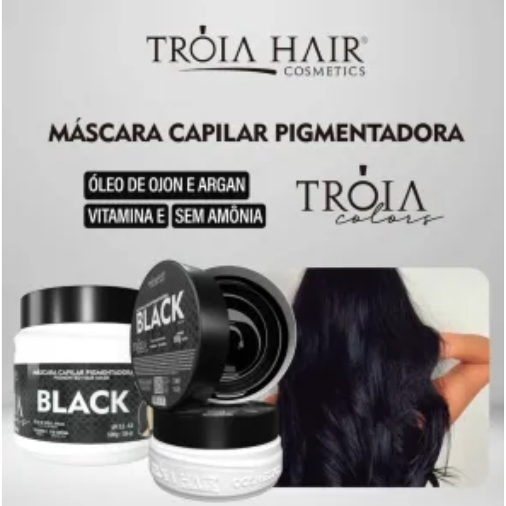 Máscara Capilar Pigmentadora Troia Colors Black 500g Cor fantasia - Troia Hair