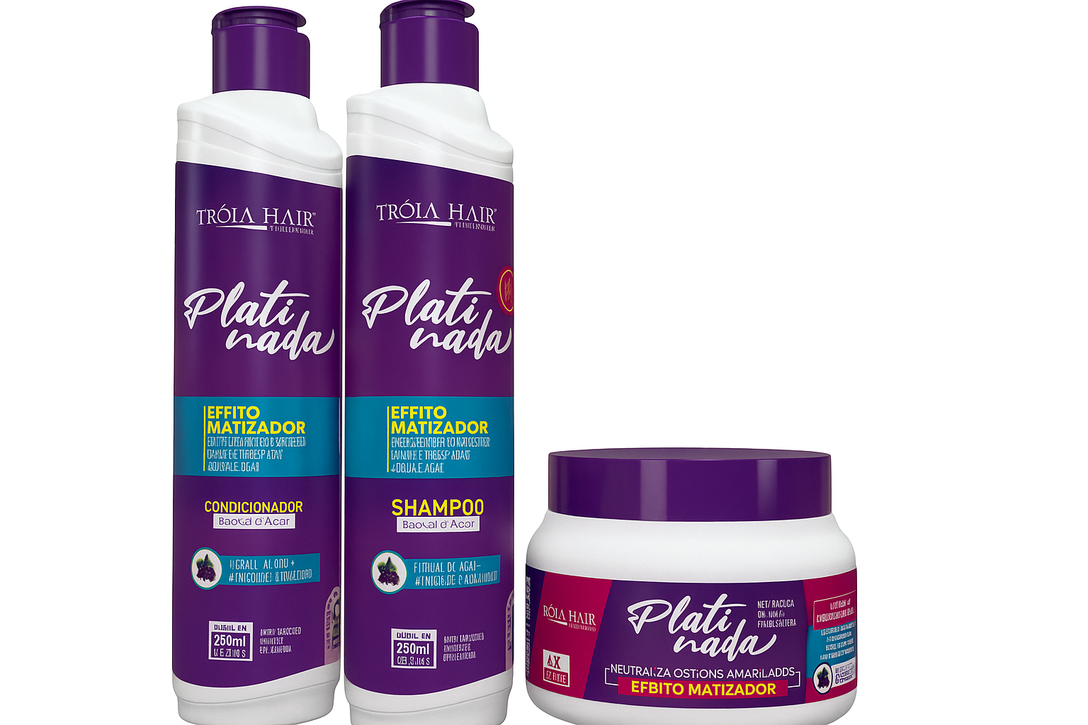 Kit Platinada - Completo para Cabelos Loiros, Iluminados, Grisalhos e Platinados Troia Hair 850ml
