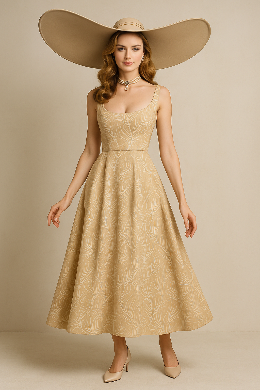 Elegant Beige Midi Dress