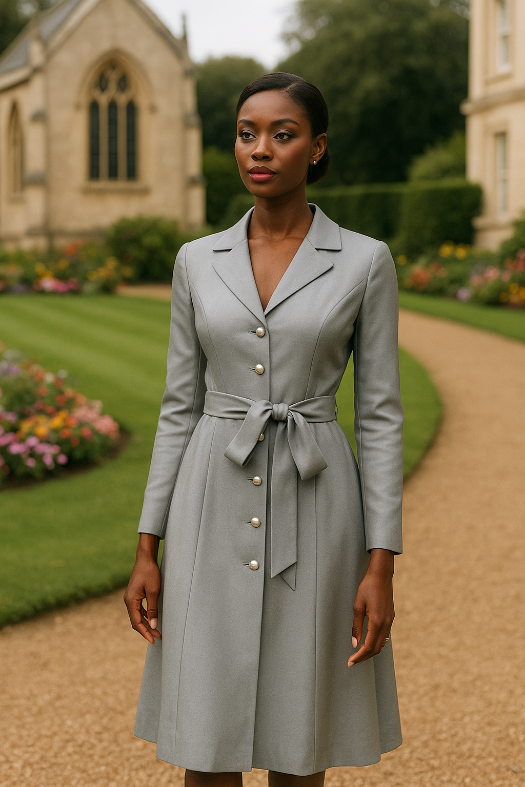 Elegant Grey Belted Dress