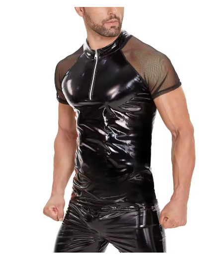 Men's Black Faux Leather Shirt