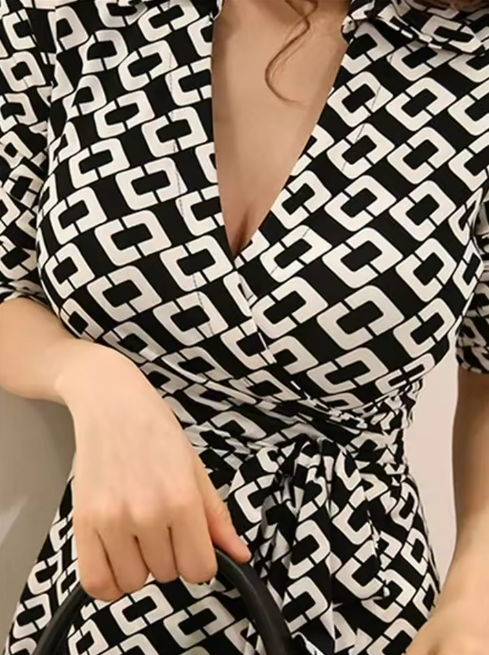 Geometric Print Wrap Dress