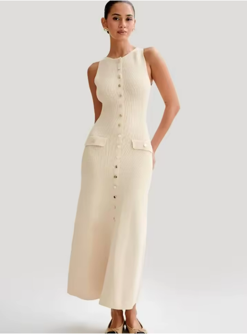 Elegant Sleeveless Button-Down Dress