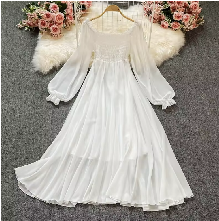 White Chiffon Long Dress - Item 6866e057b9e91e870b378805-6866e057b9e91e870b378813