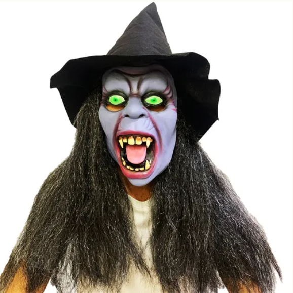 🔥HOT SALE 🔥Halloween long hair ghost face mask horror witch mask scary latex head horror long hair ghost face with hat