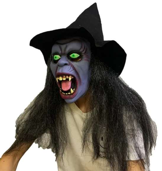 🔥HOT SALE 🔥Halloween long hair ghost face mask horror witch mask scary latex head horror long hair ghost face with hat
