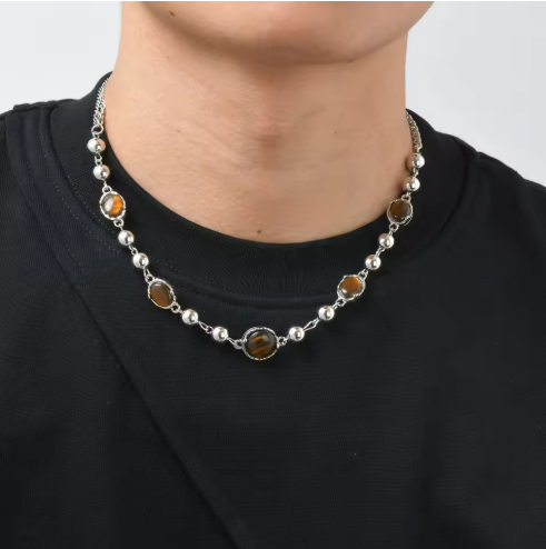 Elegant Silver and Tiger Eye Bead Necklace