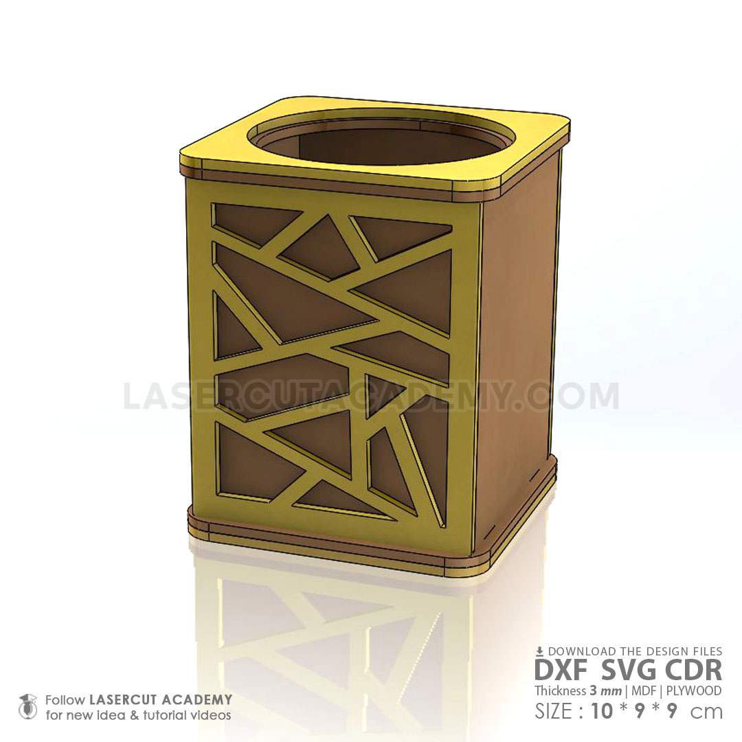 Modern Geometric Pen Holder – Laser Cut Wooden Desk Organizer (SVG, DXF, PDF & CDR Files)
