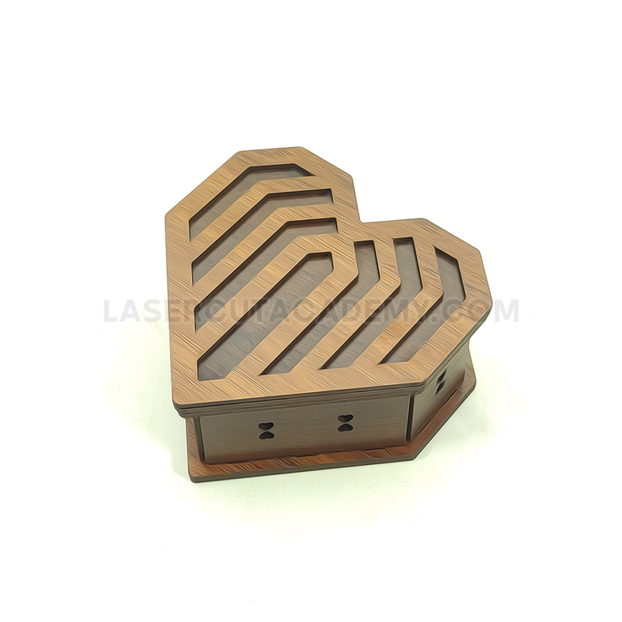 Heart-Shaped Wooden Box with Geometric Cut-Out Lid – SVG, DXF, PDF & CDR Files