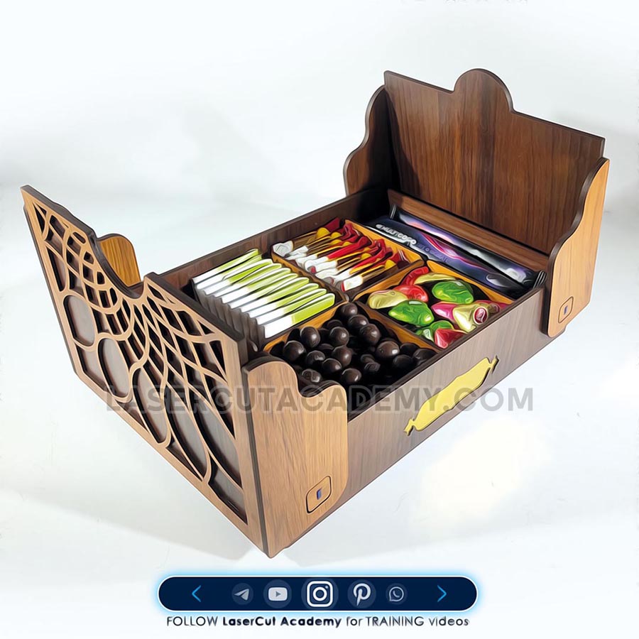 Luxury Tea & Snack Box with Dual Hinged Doors & 6-Compartment Tray – SVG, DXF, PDF & CDR Files