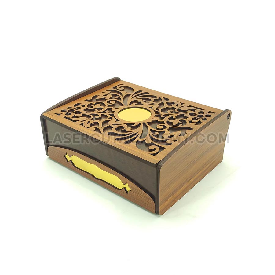 3-Compartment Wooden Box with Hidden Hinges – Laser Cut Floral Design (SVG, DXF, PDF & CDR Files)