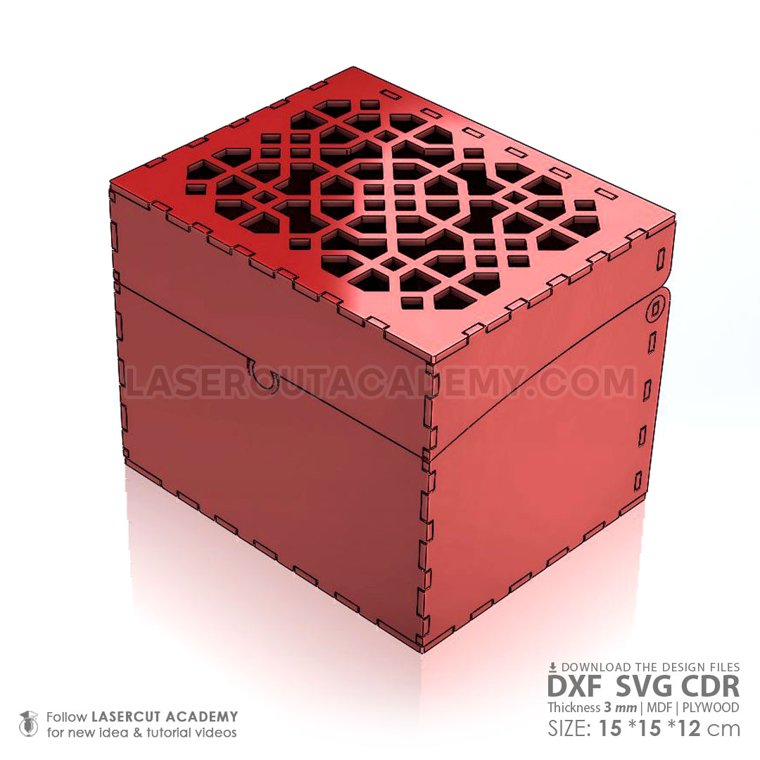 Lock-Style Decorative Box with Hinged Lid & Geometric Pattern – SVG, DXF, PDF & CDR Files