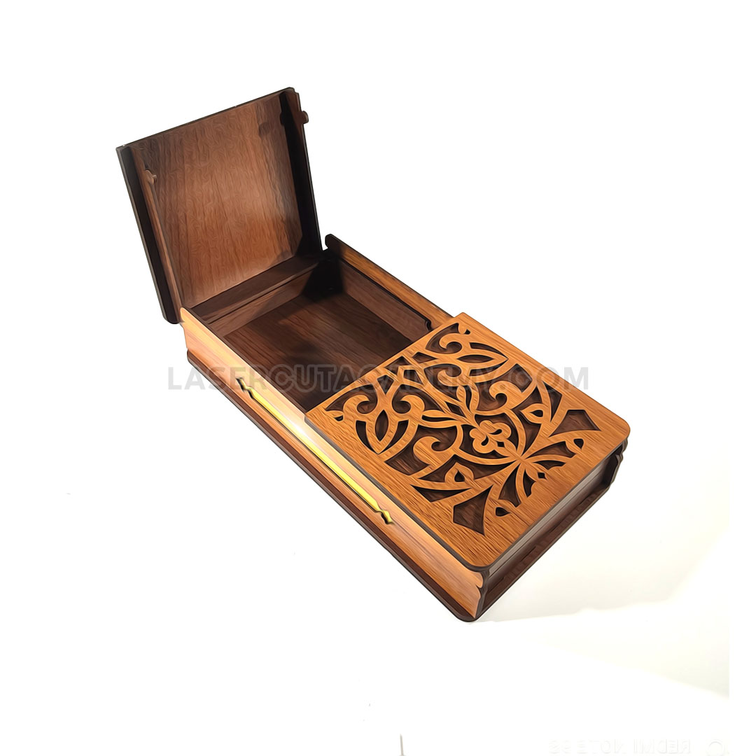Double-Lid Decorative Storage Box with Floral Laser Cut Design – SVG, DXF, PDF & CDR Files