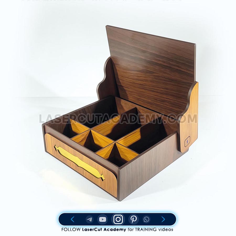 6-Compartment Hospitality Box with Premium Wooden Hinges – SVG, DXF, PDF & CDR Files