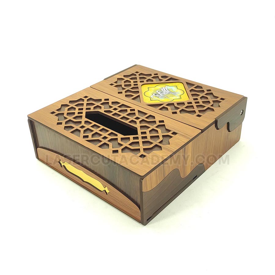 Dual-Function Laser Cut Tissue & Snack Box – Geometric Wooden Organizer (SVG, DXF, PDF & CDR Files)