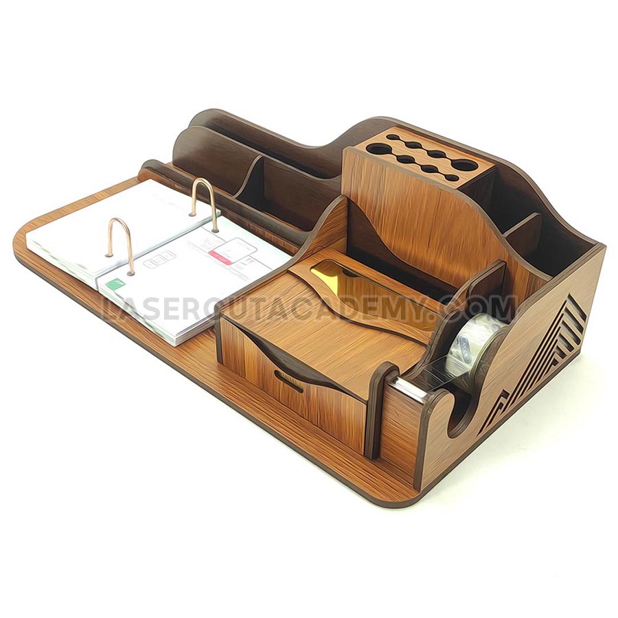 Multi-Functional Desktop Organizer – 7 Compartment Laser Cut Set (SVG, DXF, PDF & CDR Files)