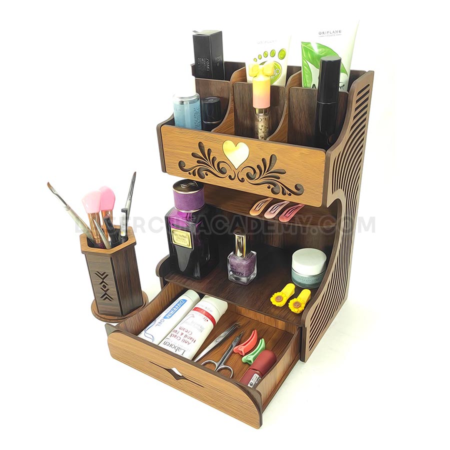 Wooden Desk Organizer Set with Drawer – Multi-Compartment Stationery & Makeup Organizer (SVG, DXF, PDF & CDR Files)