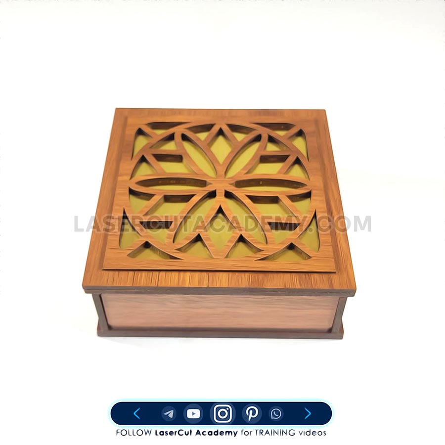 Decorative Storage Box with Sliding Drawer & Geometric Lid – SVG, DXF, PDF & CDR Files