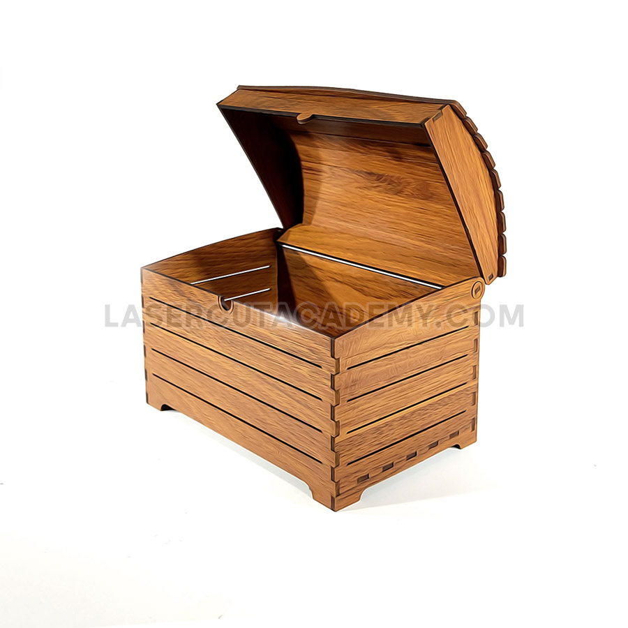 Laser Cut Treasure Chest Box with Hinged Lid – SVG, DXF & PDF Files
