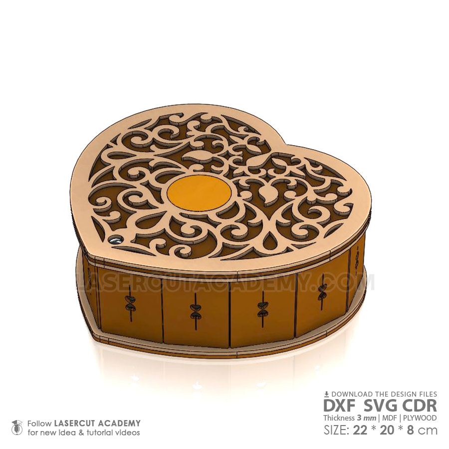 Heart-Shaped Wooden Jewelry Box with Hinged Lid – Laser Cut Love Gift (SVG, DXF, PDF & CDR Files)