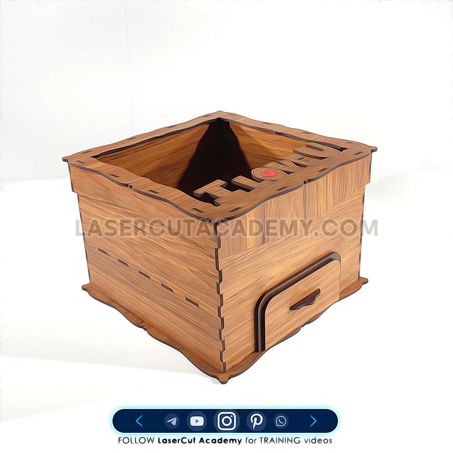 'I Love U' Jewelry & Gift Box with Hidden Drawer – SVG, DXF, PDF & CDR Files