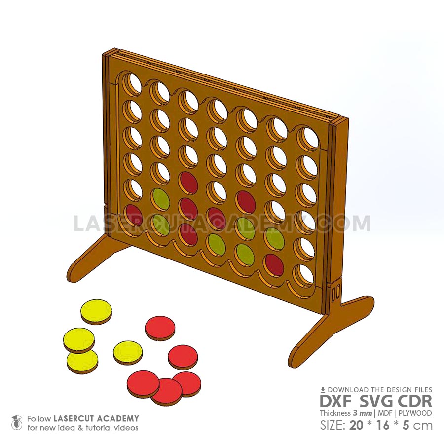 Wooden Connect Four Game – Laser Cut Family Strategy Board (SVG, DXF, PDF & CDR Files)