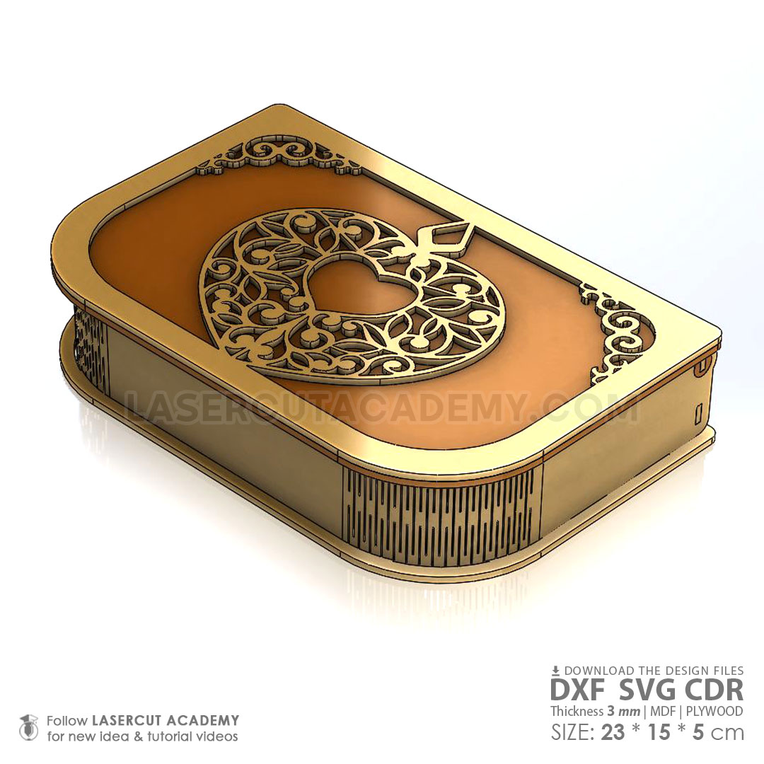 Curved-Edge Heart Jewelry Box with Laser-Cut Lid – SVG, DXF, PDF & CDR Files